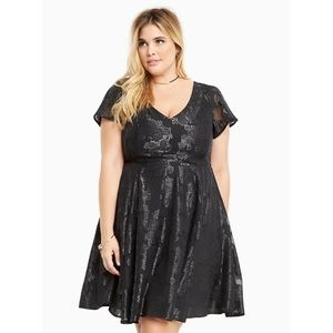 Torrid Lurex Floral Print Chiffon Skater Dress Size 22